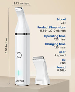 oneisall Cordless Dog Clippers with Double Blades & Low Noise (White)