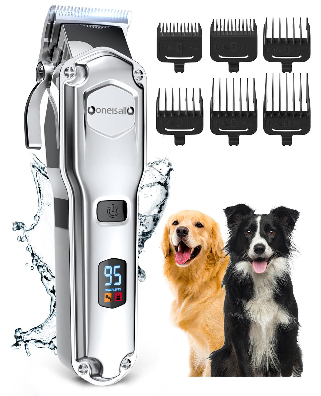 oneisall Rechargeable Dog Clippers for Thick Coats – Low Noise & Waterproof (Silver)