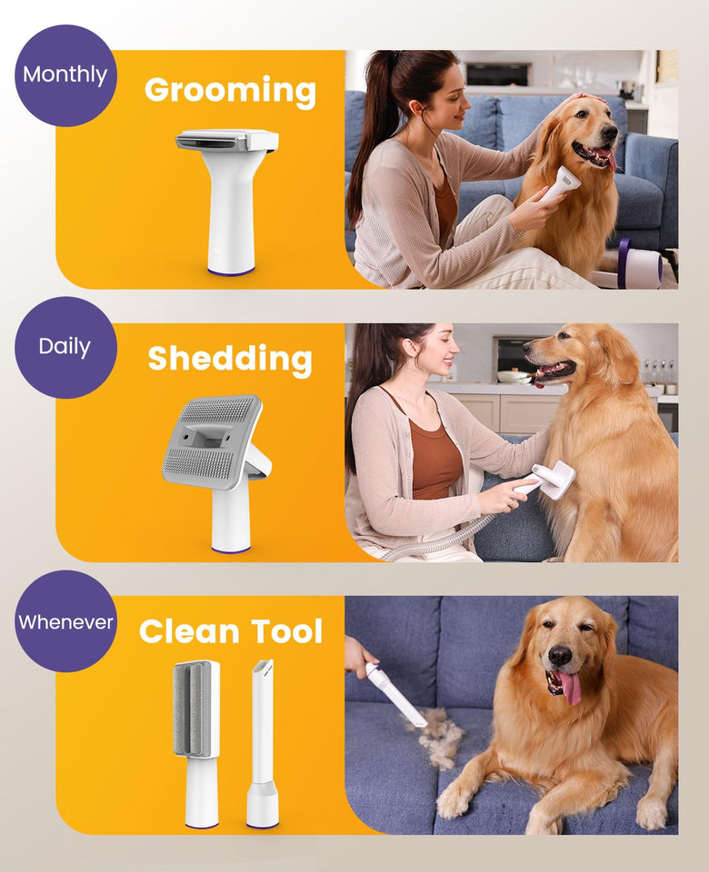 oneisall Dog Hair Vacuum & Grooming Kit – 12kPa, Low Noise for Shedding & Home Cleaning