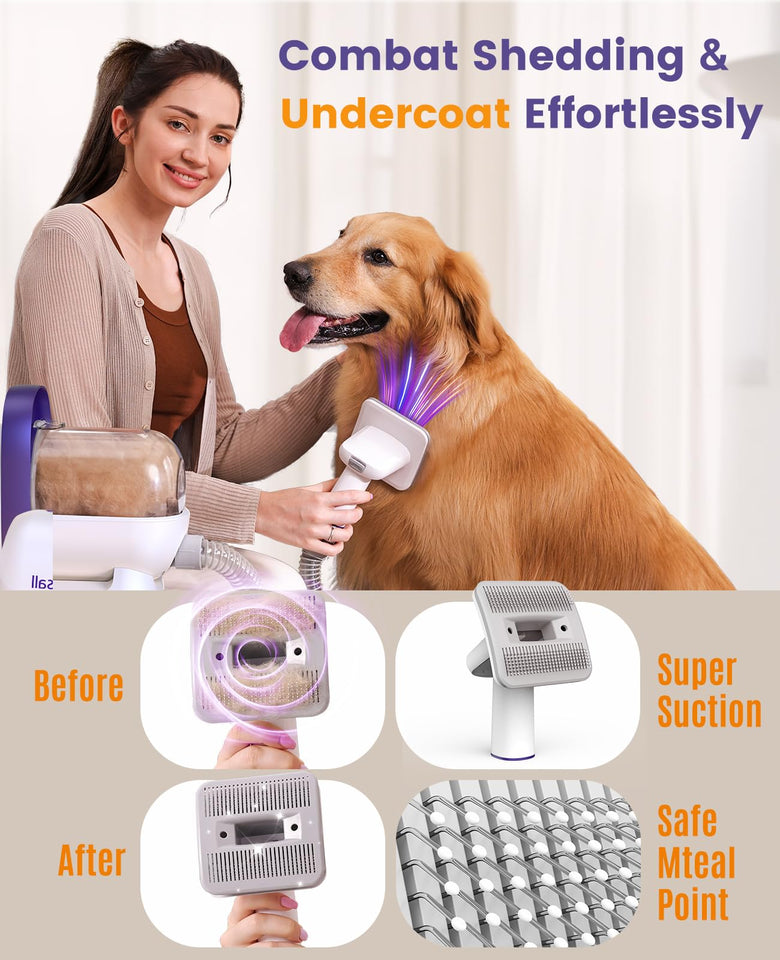 oneisall Dog Hair Vacuum & Grooming Kit – 12kPa, Low Noise for Shedding & Home Cleaning