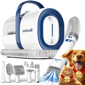 oneisall Dog Grooming Vacuum Kit – 7 Tools, 1.5L Dust Cup, Clipper & Nail Grinder