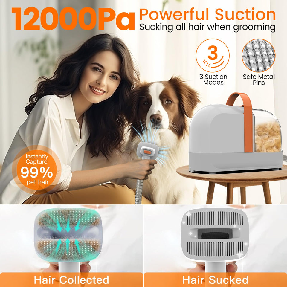 ubrobo Dog Grooming Vacuum Kit – 12,000Pa Vacuum, Clippers & Shedding Brush (PG10)