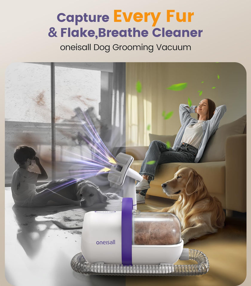 oneisall Dog Hair Vacuum & Grooming Kit – 12kPa, Low Noise for Shedding & Home Cleaning