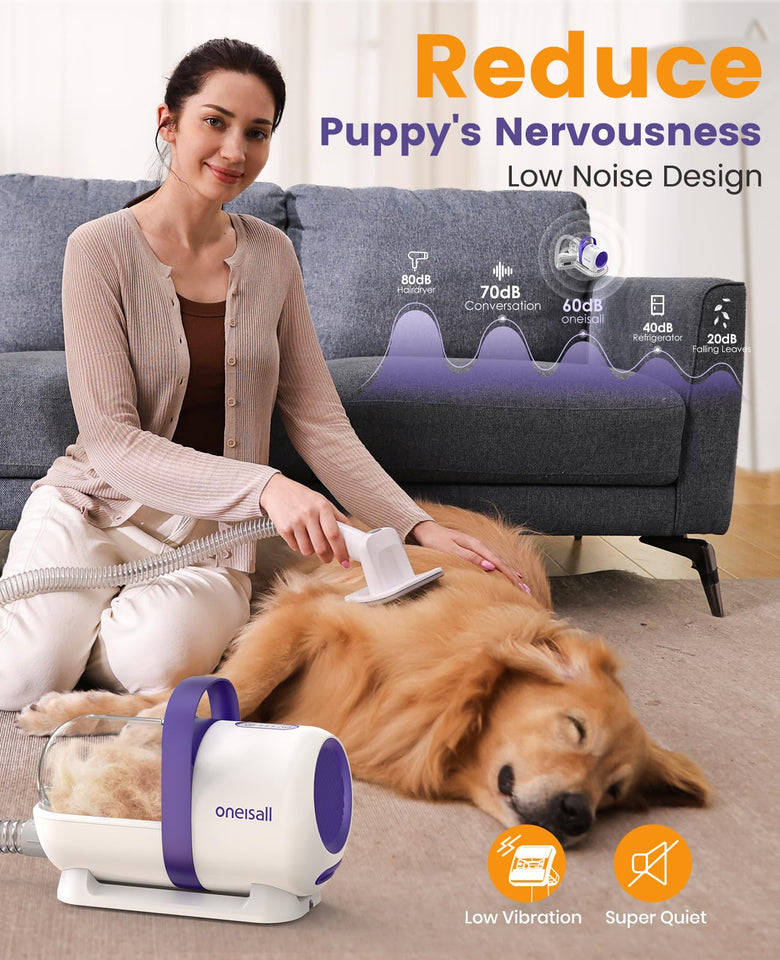 oneisall Dog Hair Vacuum & Grooming Kit – 12kPa, Low Noise for Shedding & Home Cleaning