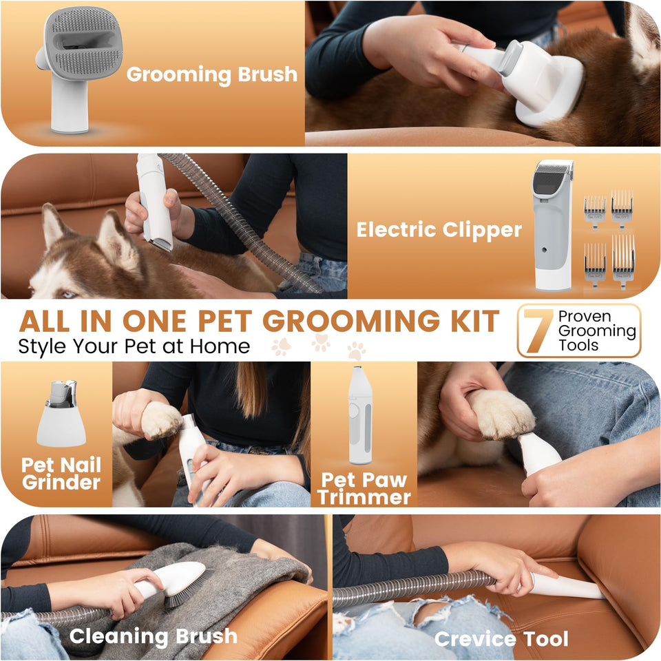 PG50 Plus Dog Grooming Vacuum Kit – 7 Tools, 11000Pa, Nail Trimmer & Clipper